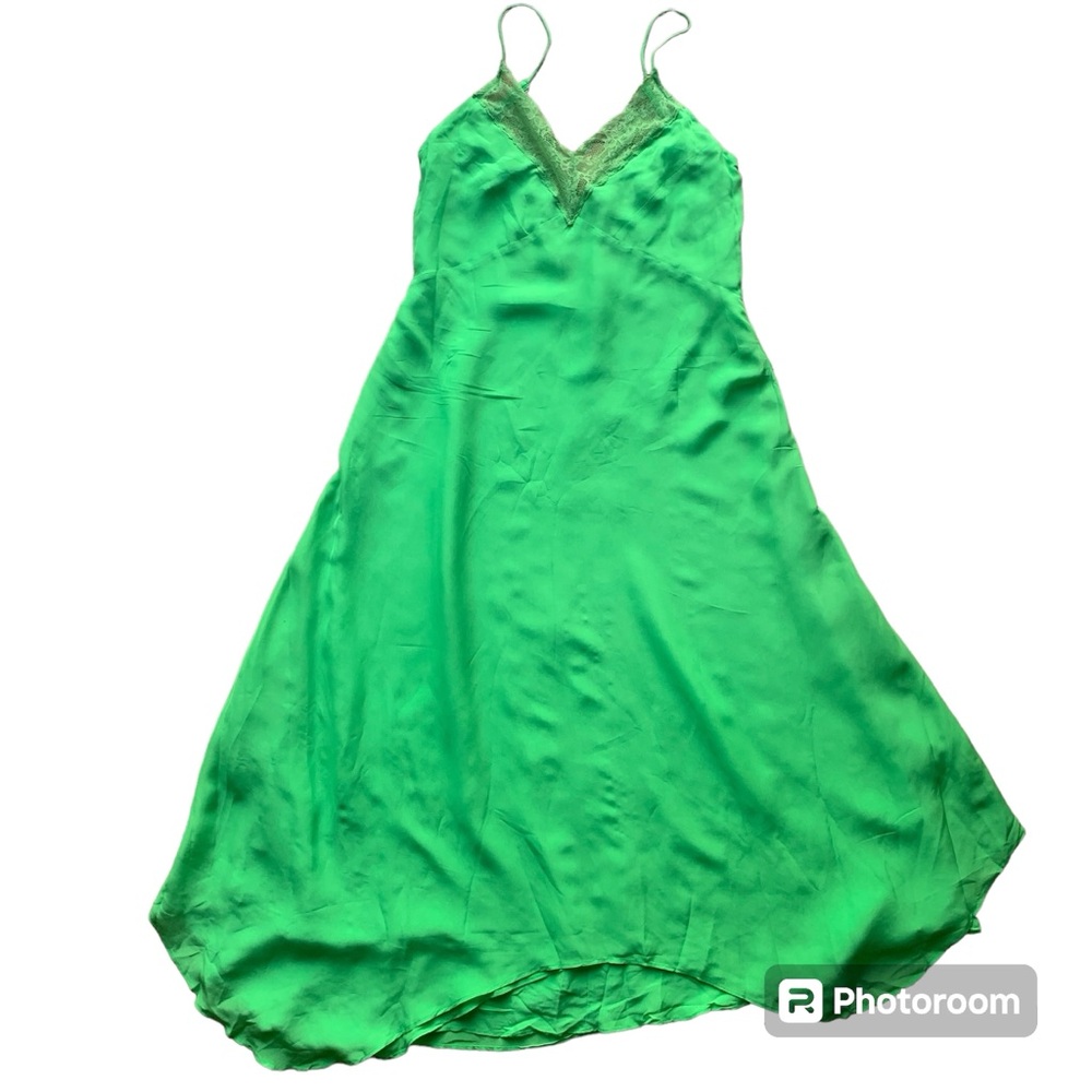 Mango Women’s Asymetrical Long Sleeveless Neon Green Casual Evening Dress Size 4